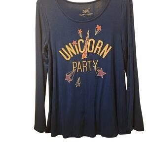 Justice Shirt GIrl's 14/16 Plus Blue Long Sleeve Unicorn Party NWOT